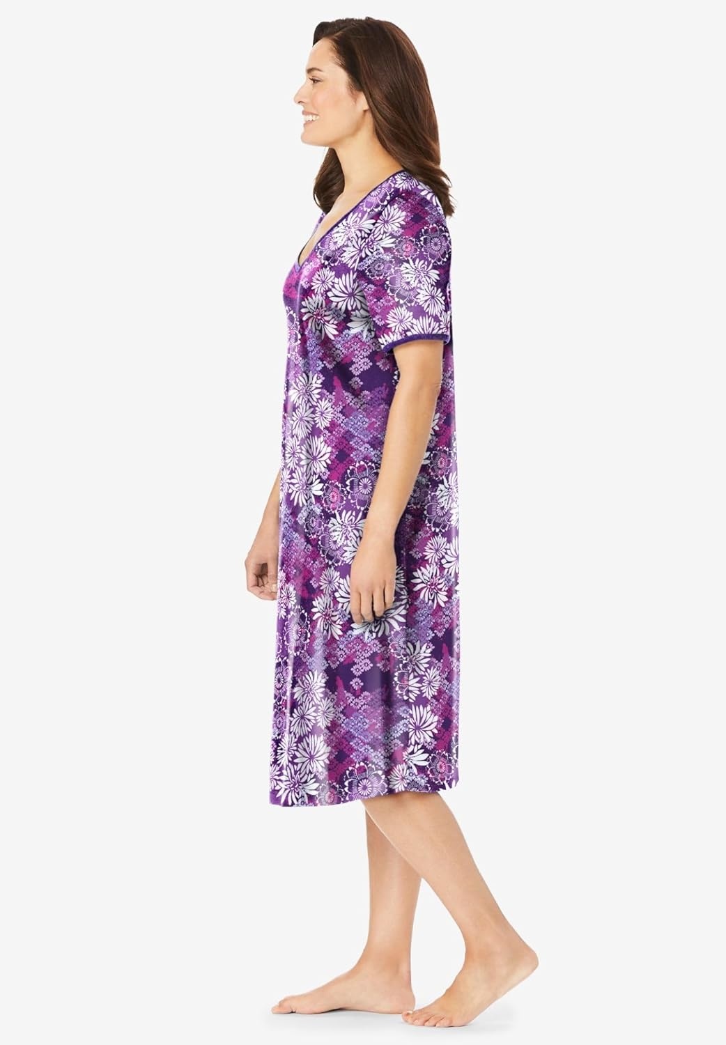 image:imageDreams amp Co Plus Size VNeck Short Sleeve Short TShirt LoungerRich Violet Blooming