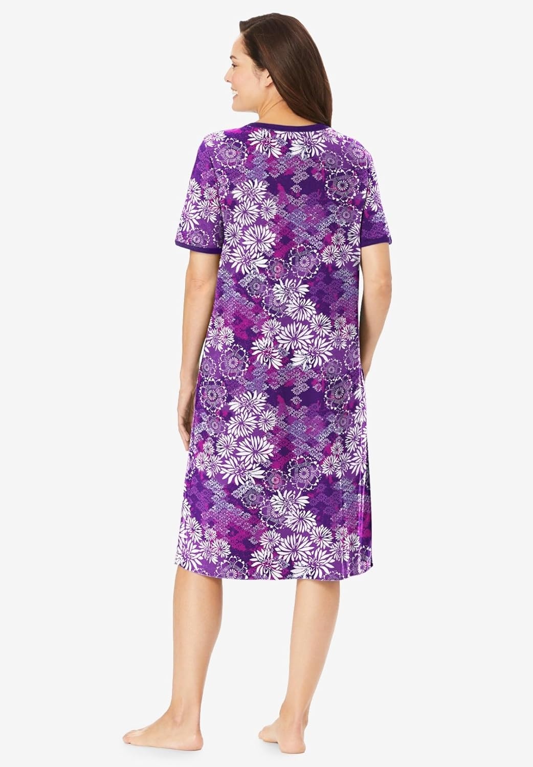 image:imageDreams amp Co Plus Size VNeck Short Sleeve Short TShirt LoungerRich Violet Blooming