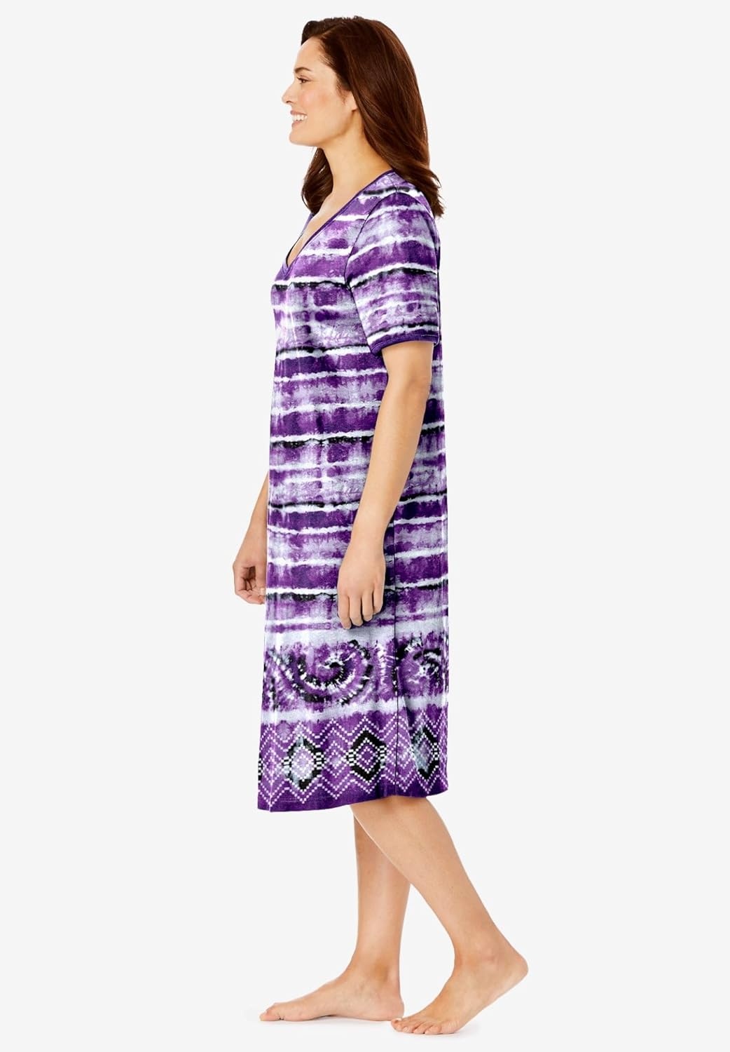 image:imageDreams amp Co Plus Size VNeck Short Sleeve Short TShirt LoungerWildberry Tie Dye Stripe