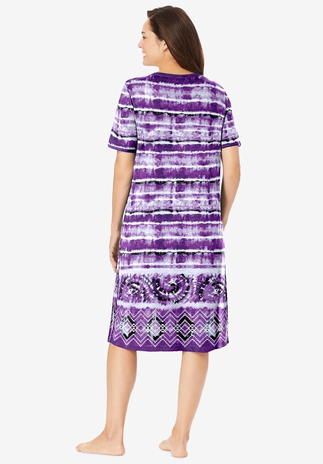image:imageDreams amp Co Plus Size VNeck Short Sleeve Short TShirt LoungerWildberry Tie Dye Stripe