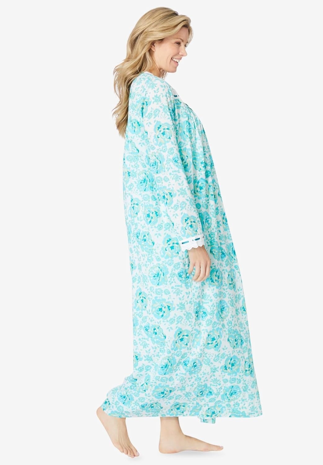image:imageOnly Necessities Plus Size Long 2Piece CabbageRose Peignoir SetShell Pink
