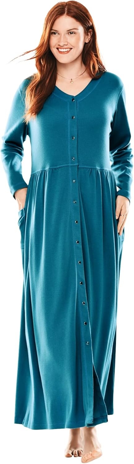image:imageOnly Necessities Plus Size Long SnapFront Knit LoungerEvening Blue