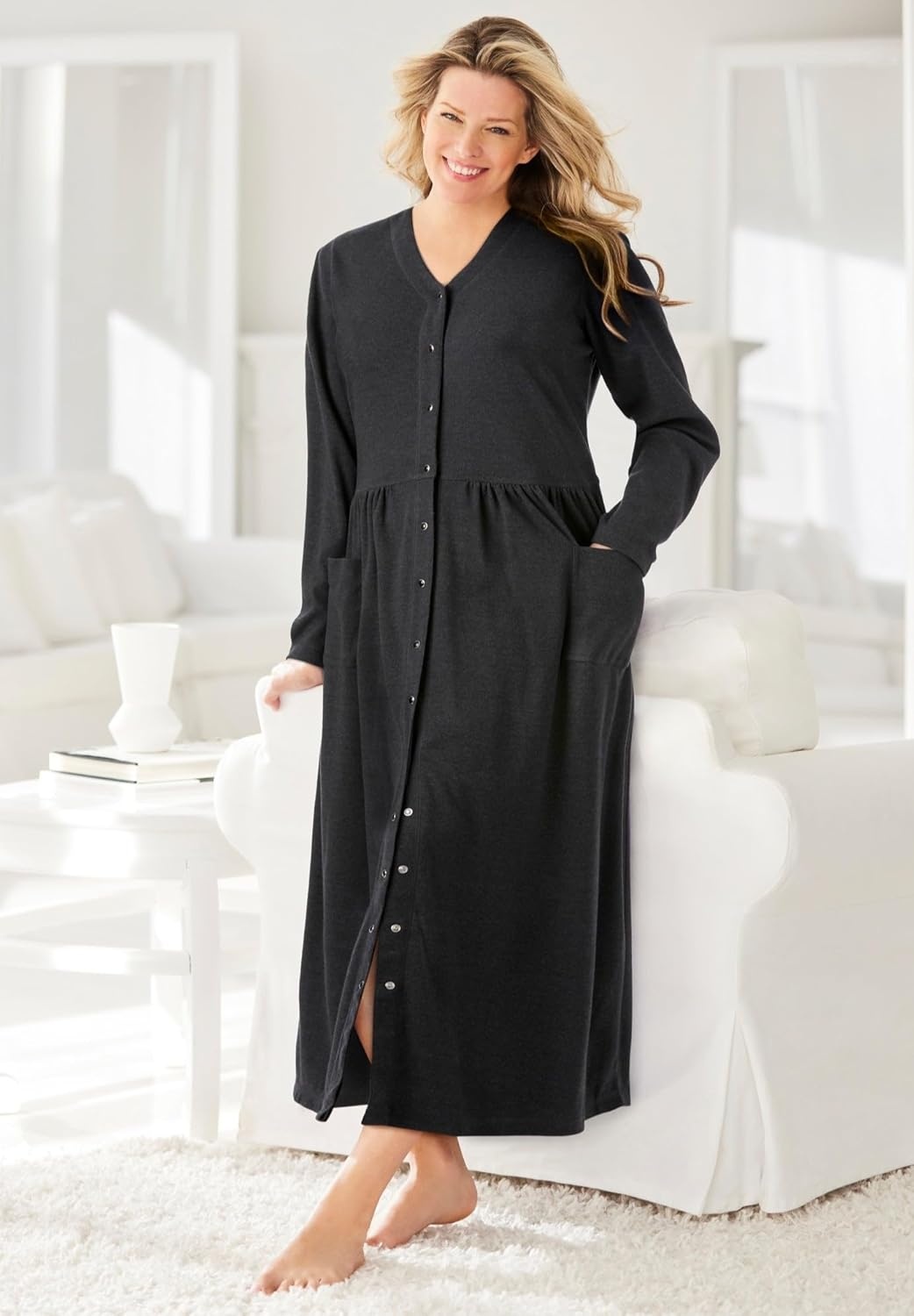 image:imageOnly Necessities Plus Size Long SnapFront Knit LoungerEvening Blue