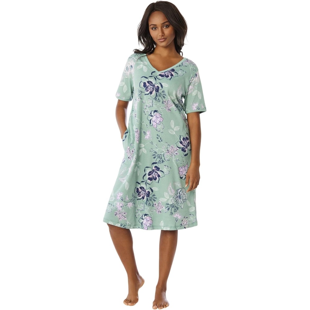 image:imageDreams amp Co Plus Size VNeck Short Sleeve Short TShirt LoungerAquatic Green Bouquet