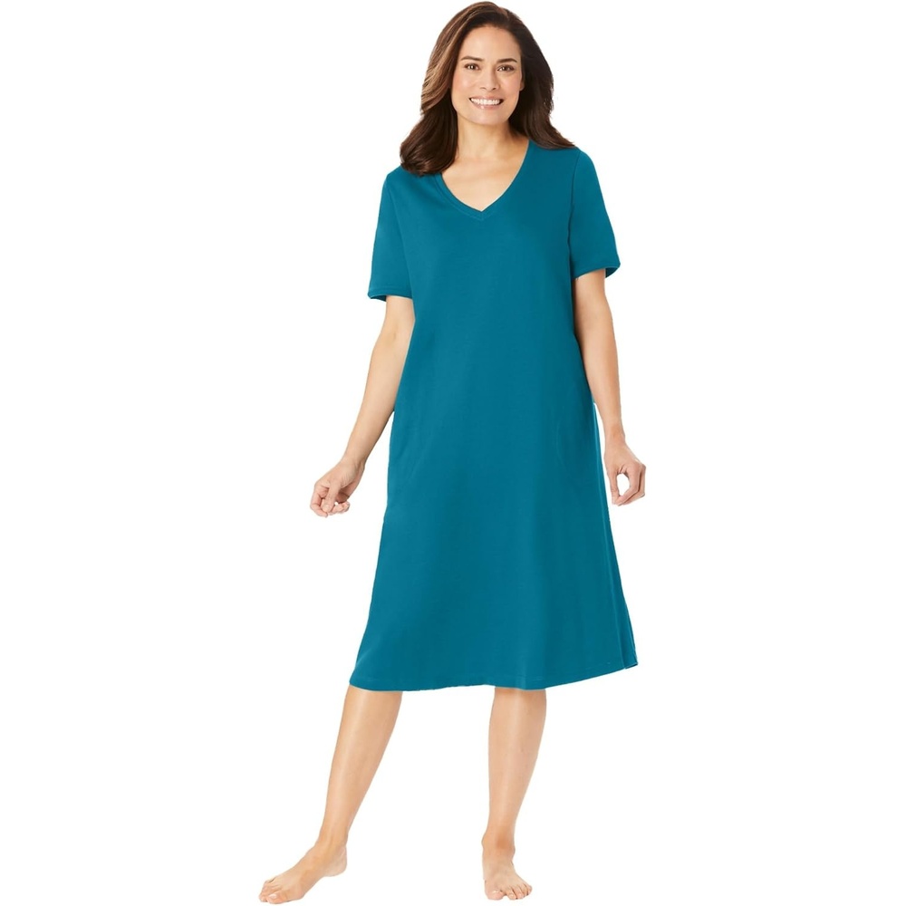 image:imageDreams amp Co Plus Size VNeck Short Sleeve Short TShirt LoungerDeep Teal