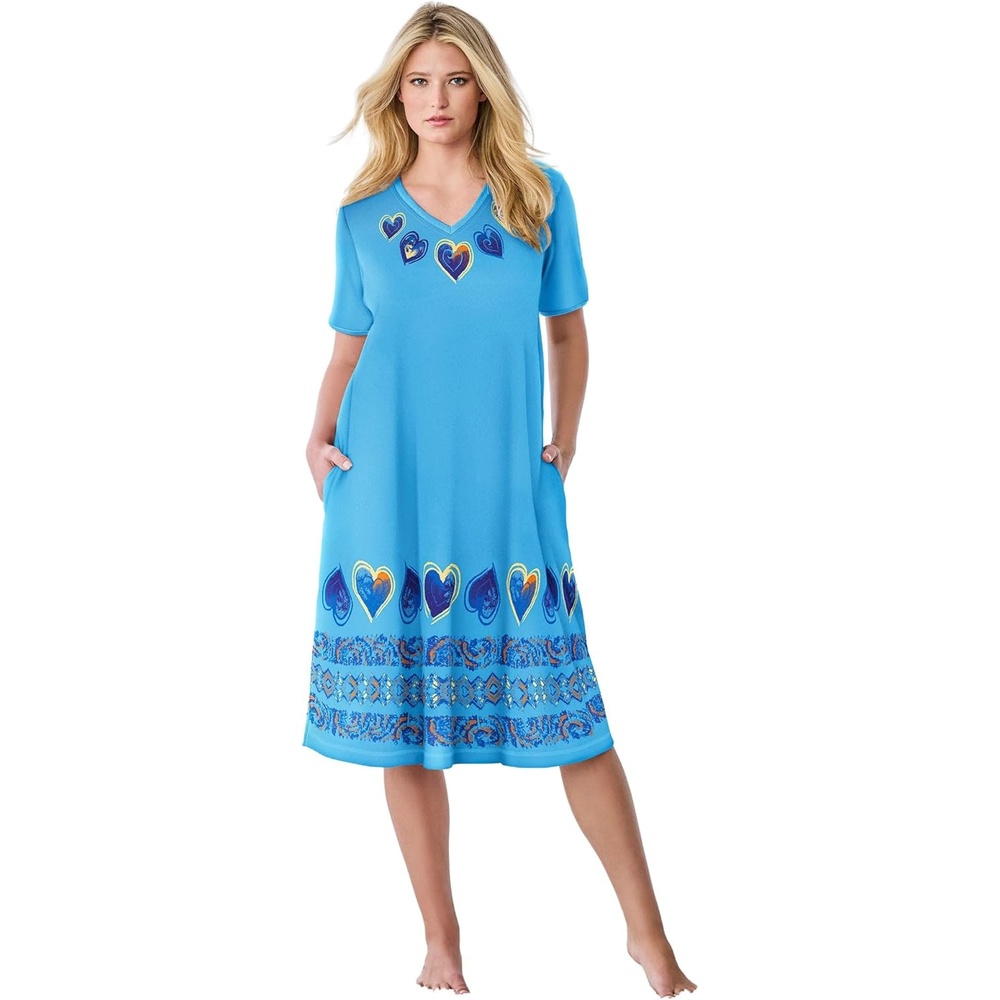 image:imageDreams amp Co Plus Size VNeck Short Sleeve Short TShirt LoungerParadise Blue Hearts