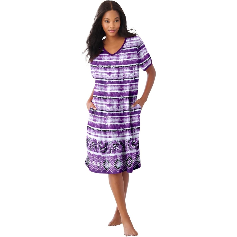 image:imageDreams amp Co Plus Size VNeck Short Sleeve Short TShirt LoungerWildberry Tie Dye Stripe
