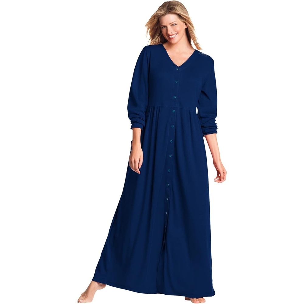 image:imageOnly Necessities Plus Size Long SnapFront Knit LoungerEvening Blue