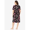 Dreams & Co. Plus Size V-Neck Short Sleeve Short T-Shirt Lounger(Black Bouquet)