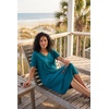 Dreams & Co. Plus Size V-Neck Short Sleeve Short T-Shirt Lounger(Deep Lagoon Animal)