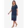 Dreams & Co. Plus Size V-Neck Short Sleeve Short T-Shirt Lounger(Navy Dancing Stars)
