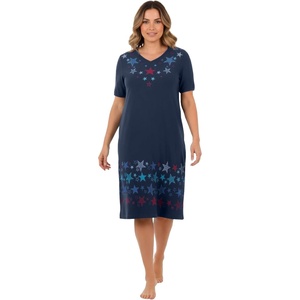 Dreams & Co. Plus Size V-Neck Short Sleeve Short T-Shirt Lounger(Navy Dancing Stars)
