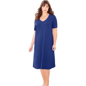 Dreams & Co. Plus Size V-Neck Short Sleeve Short T-Shirt Lounger(Ultra Blue)