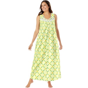 Only Necessities Plus Size Long Sleeveless Floral Nightgown