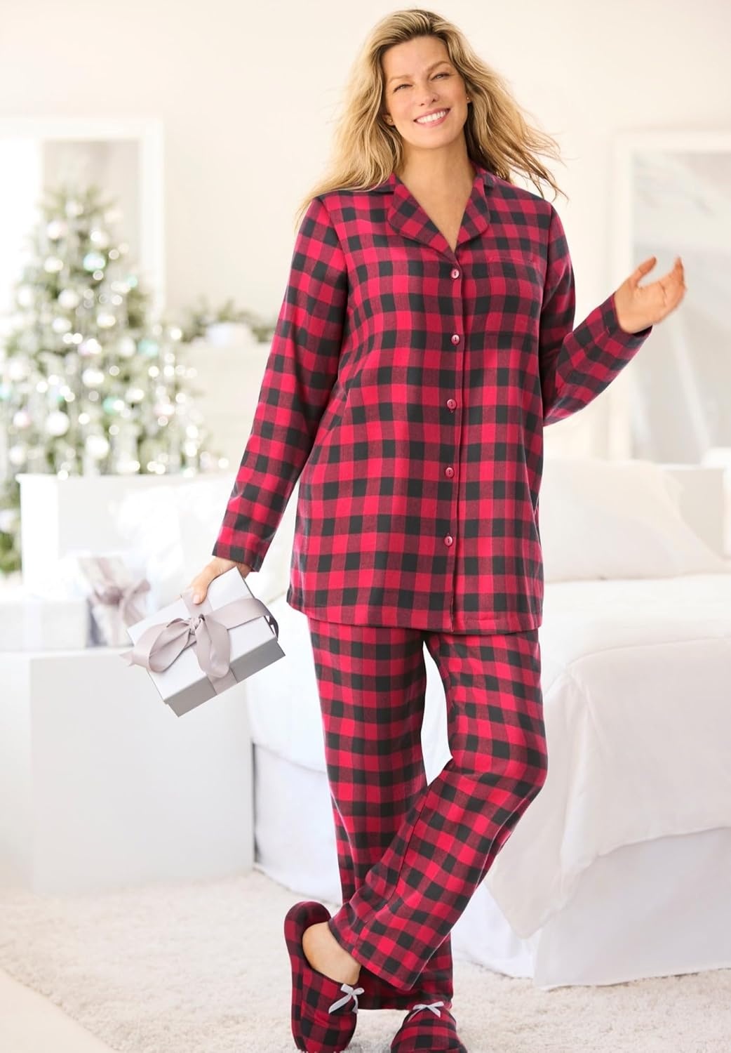 image:imageDreams amp Co Plus Size Classic Flannel Pajama SetSoft Iris Plaid