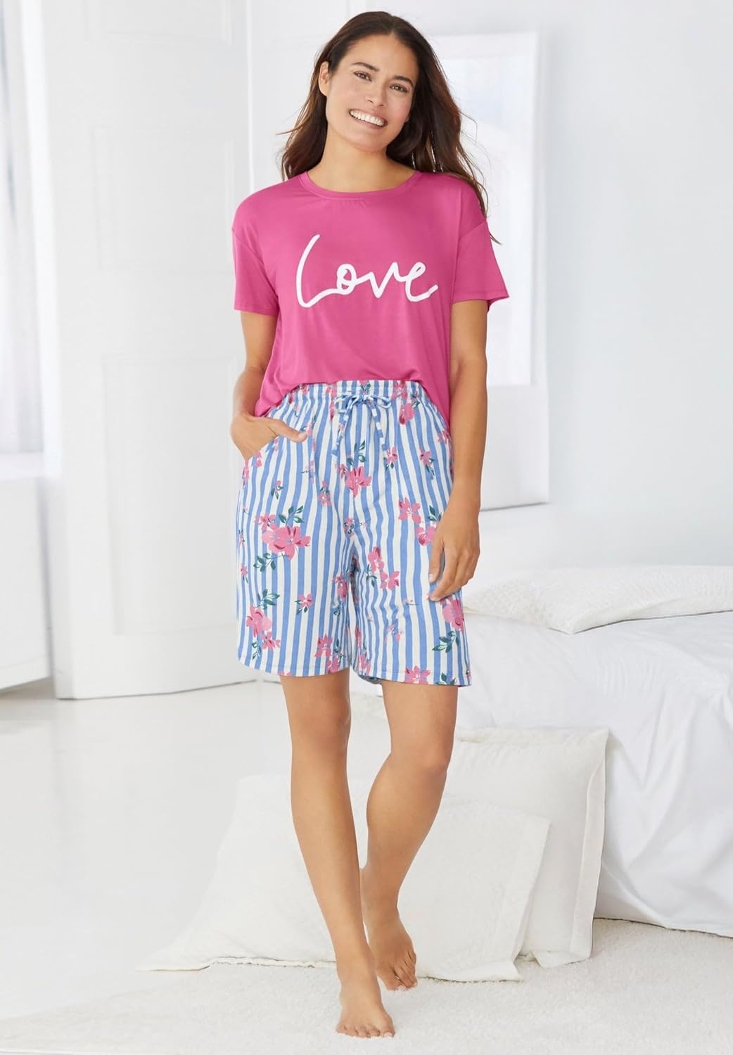 image:imageDreams amp Co Plus Size Print Pajama ShortsEvening Blue Hearts
