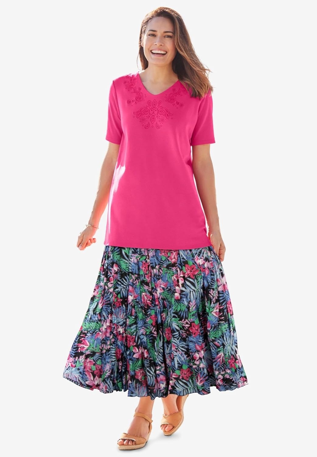 image:imageWoman Within Plus Size PullOn Elastic Waist Crinkle Printed SkirtWhite Multi Splash