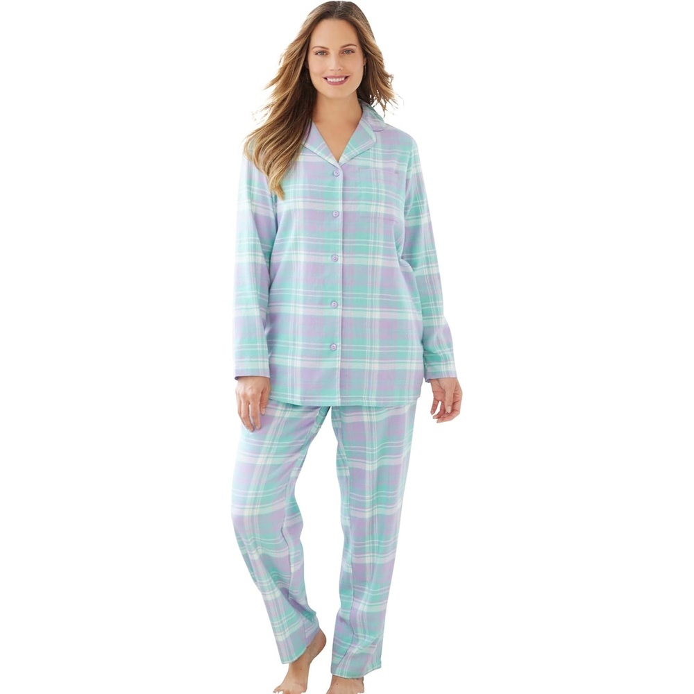 image:imageDreams amp Co Plus Size Classic Flannel Pajama SetSoft Iris Plaid