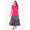 Woman Within Plus Size Pull-On Elastic Waist Crinkle Printed Skirt(Peony Petal)