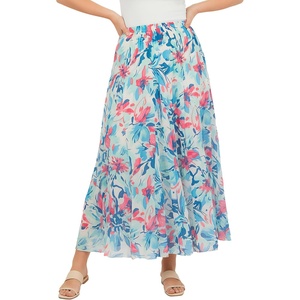 Woman Within Plus Size Pull-On Elastic Waist Crinkle Printed Skirt(White Multi Splash)