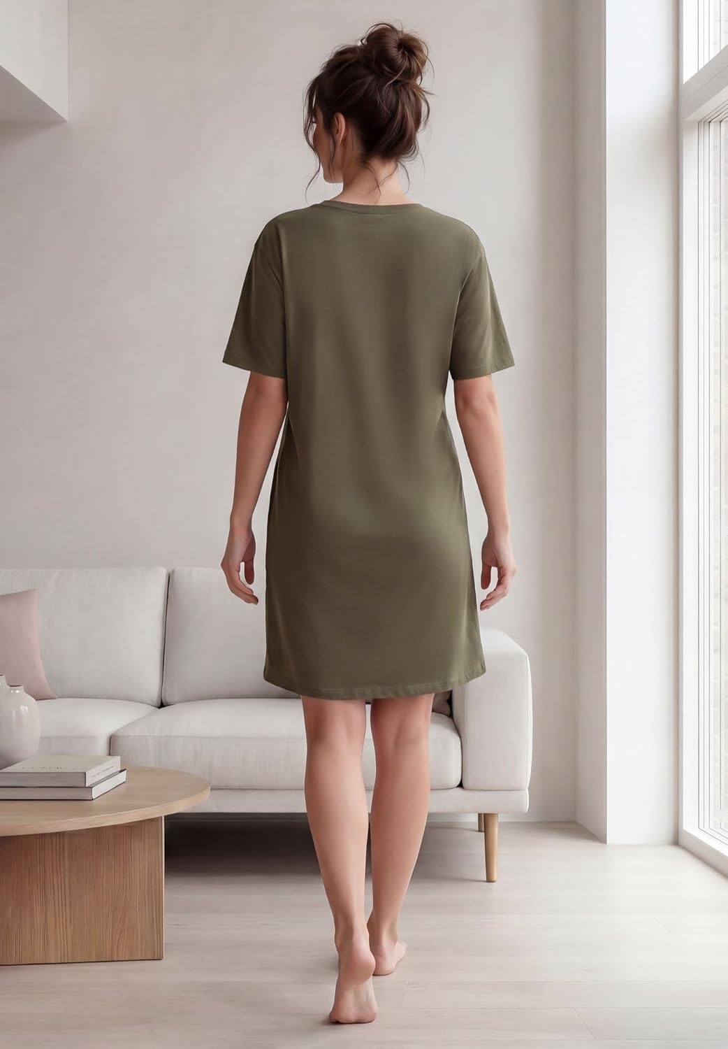 image:imageellos Plus Size Cotton Spandex Vneck Short Sleeve Sleep ShirtDeep Olive Graphic