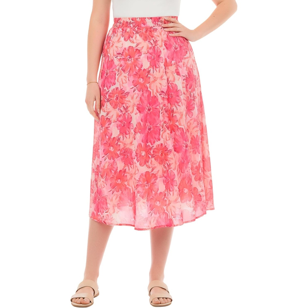 image:imageWoman Within Plus Size 2in1 Reversible SkirtSweet Coral Watercolor