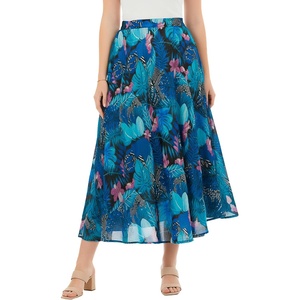 Woman Within Plus Size 2-in-1 Reversible Skirt(Black Midnight Tropical)