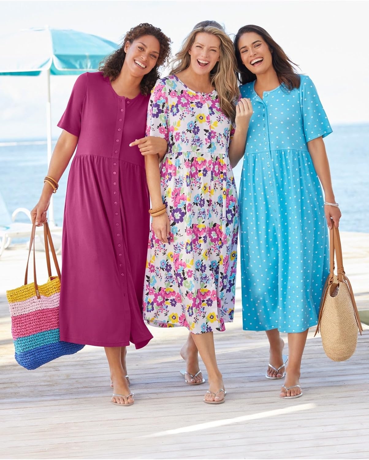 image:imageWoman Within Plus Size ShortSleeve ButtonFront Pocket Dress Petite Available 5X Sweet Coral Multi Garden