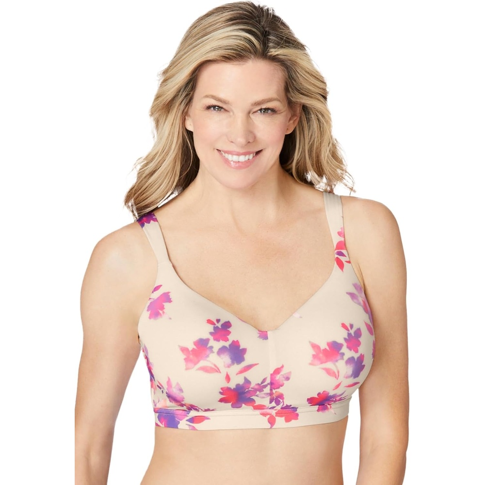 image:imageCatherines Womens Plus Size FullCoverage Smooth NoWire BraOatmeal Watercolor Floral