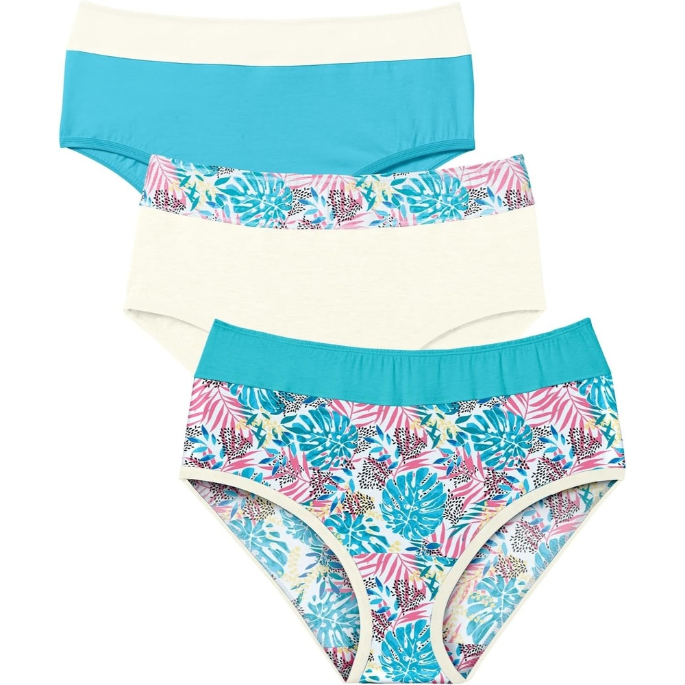 image:imageComfort Choice Plus Size Full Coverage Stretch Cotton Color Block Brief 3PackTropical Assorted