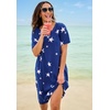 Woman Within Plus Size Perfect Short-Sleeve Crewneck Tee Dress(Navy Multi Tie Dye)
