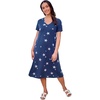 Woman Within Plus Size Perfect Short-Sleeve V-Neck Tee Dress(Evening Blue Stars)