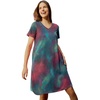 Woman Within Plus Size Perfect Short-Sleeve V-Neck Tee Dress(Navy Multi Tie Dye)