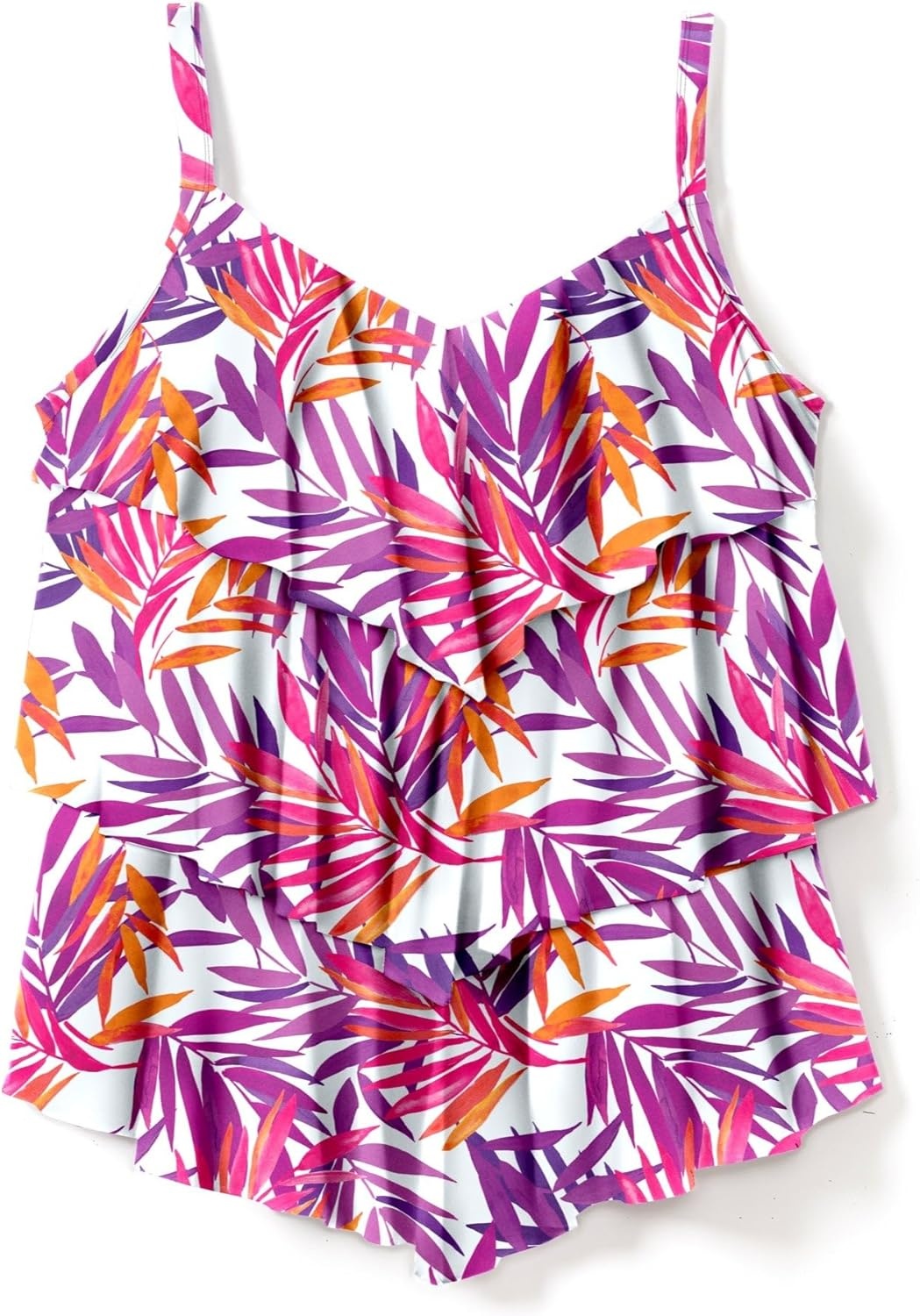 image:imageSwimsuits For All Swim 365 Womens Plus Size LongerLength VNeck TieredRuffle Tummy Control Tankini TopAloha Fuchsia Leaves