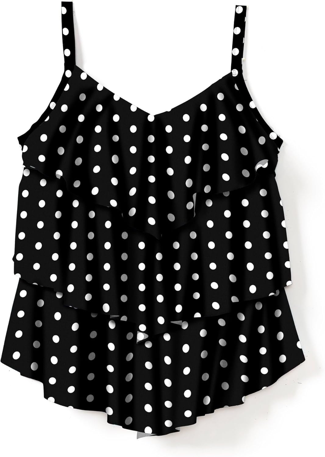 image:imageSwimsuits For All Swim 365 Womens Plus Size LongerLength VNeck TieredRuffle Tummy Control Tankini TopBlack Dots