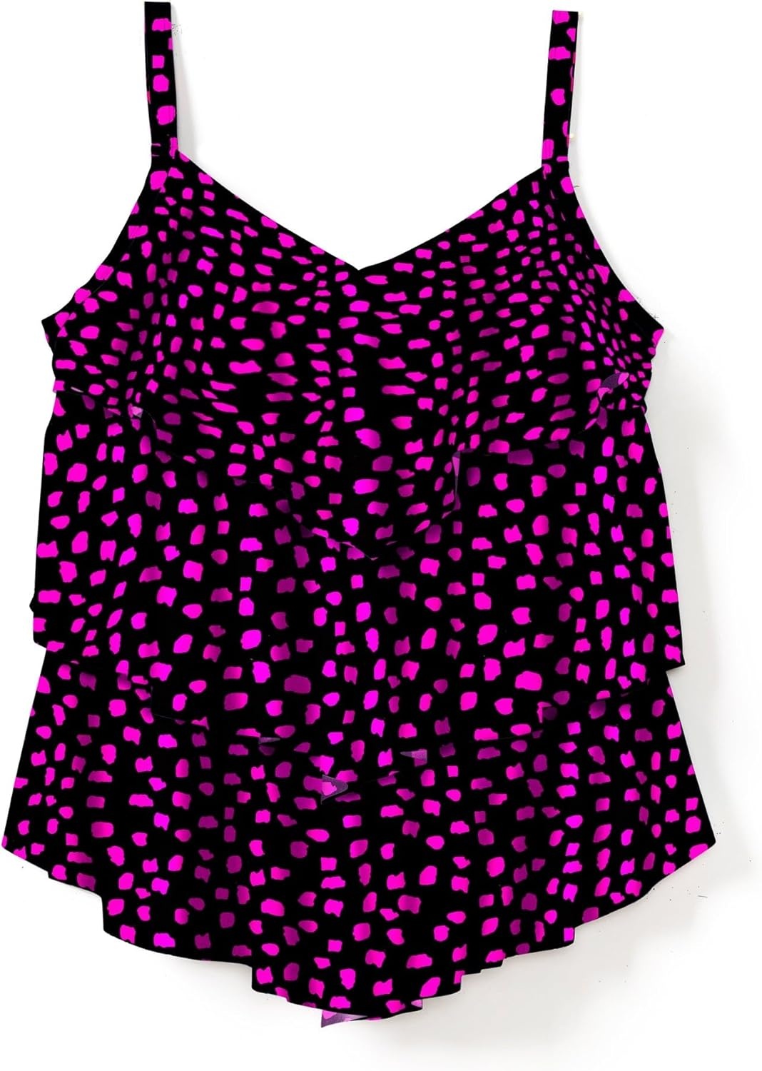image:imageSwimsuits For All Swim 365 Womens Plus Size LongerLength VNeck TieredRuffle Tummy Control Tankini TopBlack Pink Dot