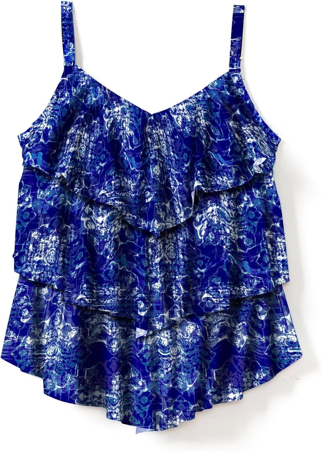 image:imageSwimsuits For All Swim 365 Womens Plus Size LongerLength VNeck TieredRuffle Tummy Control Tankini TopBlue Medallion Print