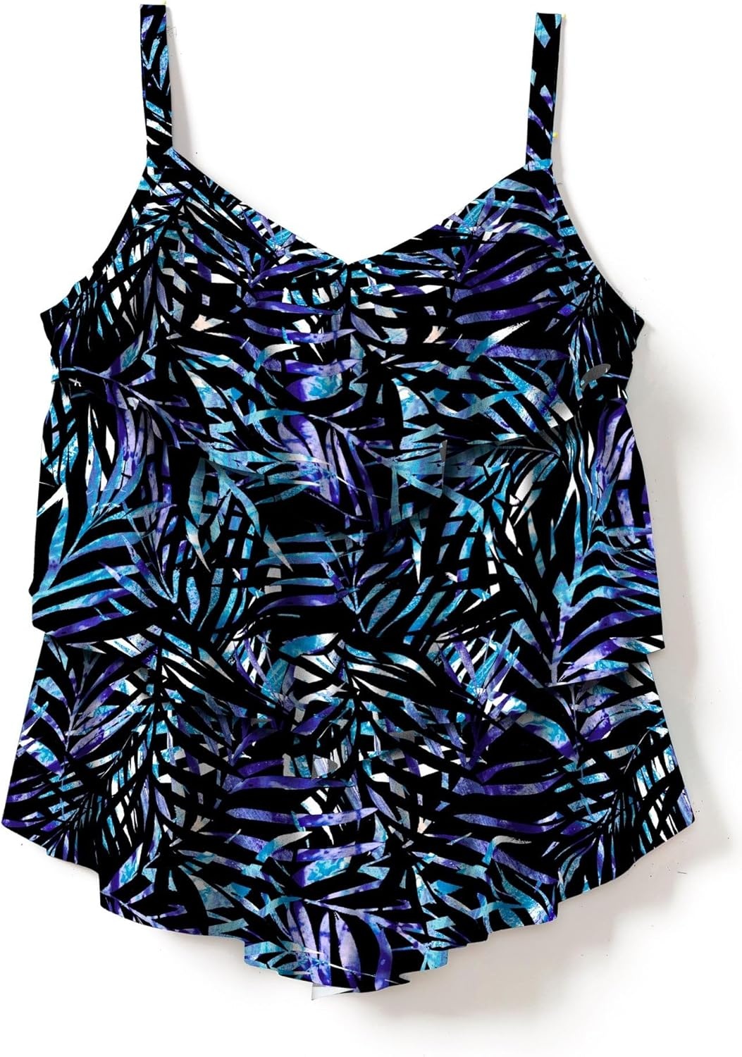 image:imageSwimsuits For All Swim 365 Womens Plus Size LongerLength VNeck TieredRuffle Tummy Control Tankini TopBlue Painterly Leaves