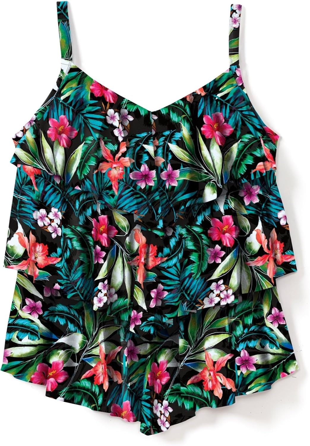 image:imageSwimsuits For All Swim 365 Womens Plus Size LongerLength VNeck TieredRuffle Tummy Control Tankini TopOasis Floral