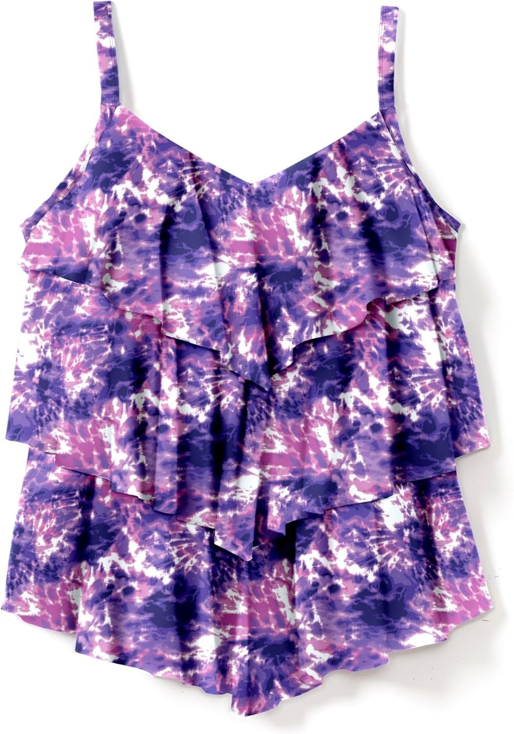 image:imageSwimsuits For All Swim 365 Womens Plus Size LongerLength VNeck TieredRuffle Tummy Control Tankini TopPurple Tie Dye