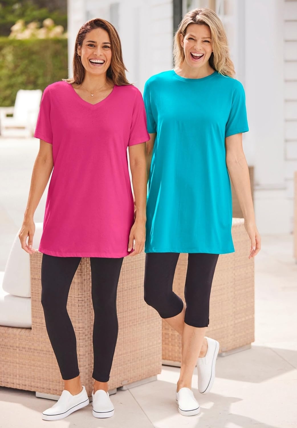 image:imageWoman Within Plus Size Capri PullOn Stretch Knit Cotton Spandex LeggingsNavy