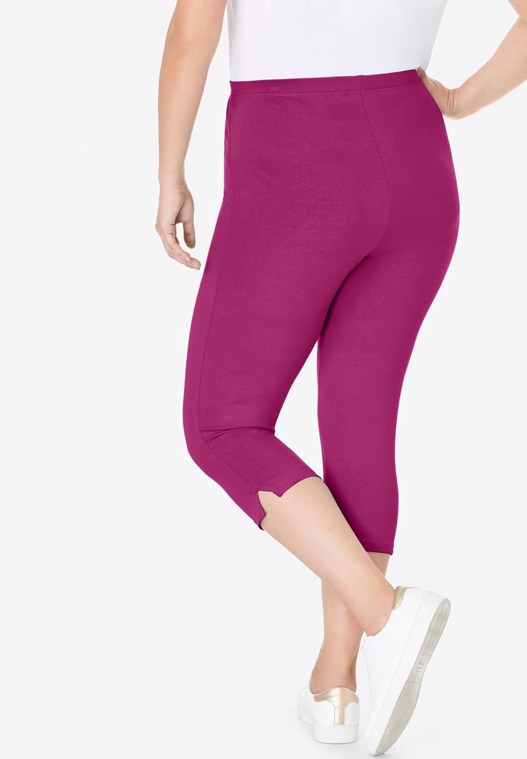 image:imageWoman Within Plus Size Capri PullOn Stretch Knit Cotton Spandex LeggingsWhite