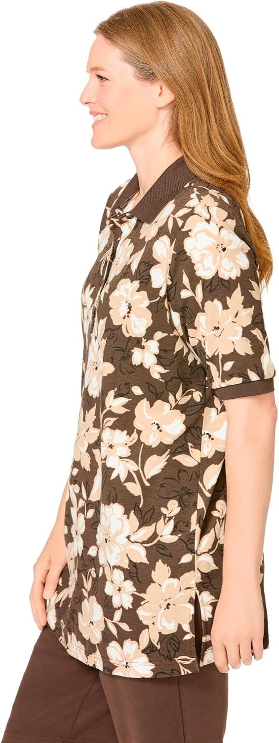 image:imageWoman Within Plus Size ElbowSleeve Polo TunicChocolate Bloom