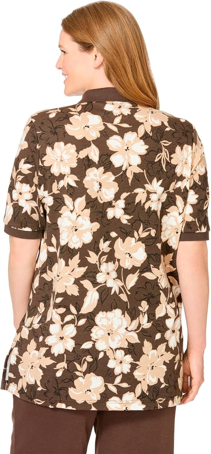 image:imageWoman Within Plus Size ElbowSleeve Polo TunicChocolate Bloom