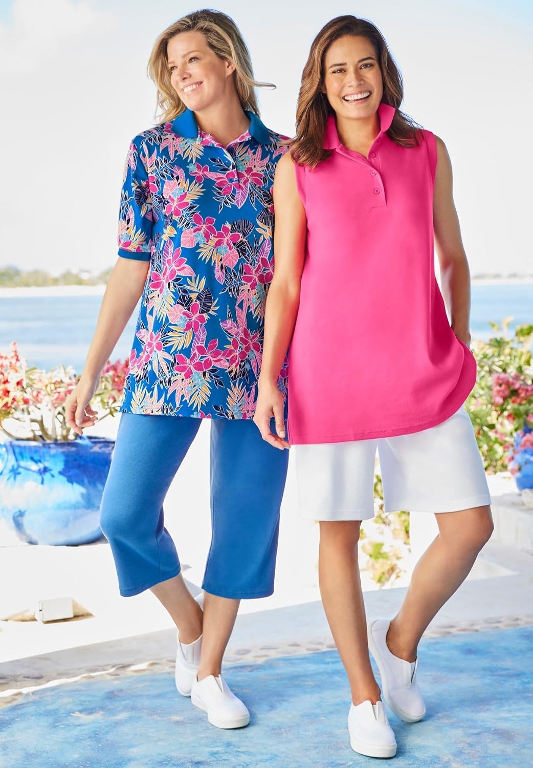 image:imageWoman Within Plus Size ElbowSleeve Polo TunicChocolate Bloom