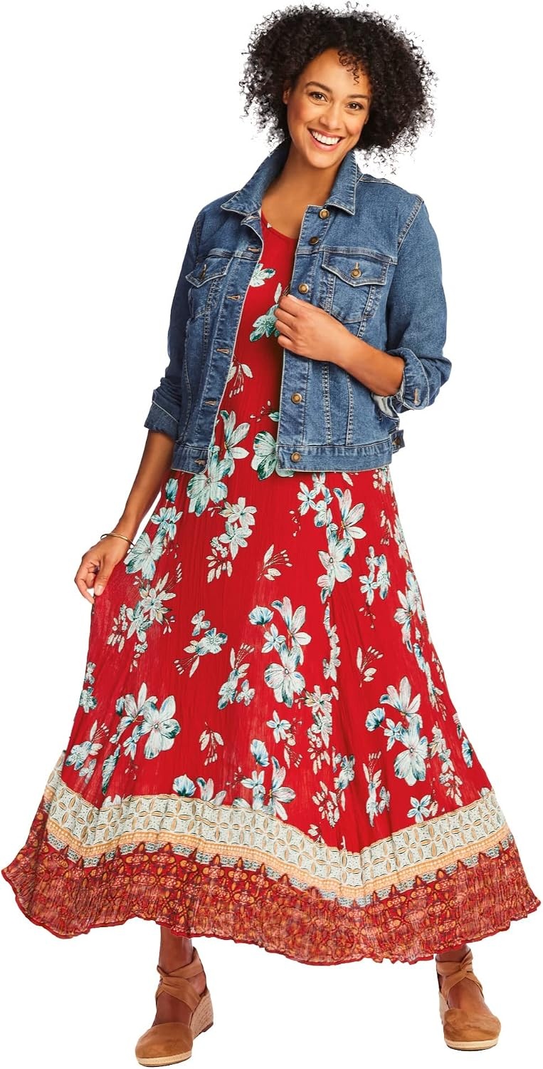 image:imageWoman Within Plus Size Printed ShortSleeve Crinkle Maxi DressBlack Bloom Flower