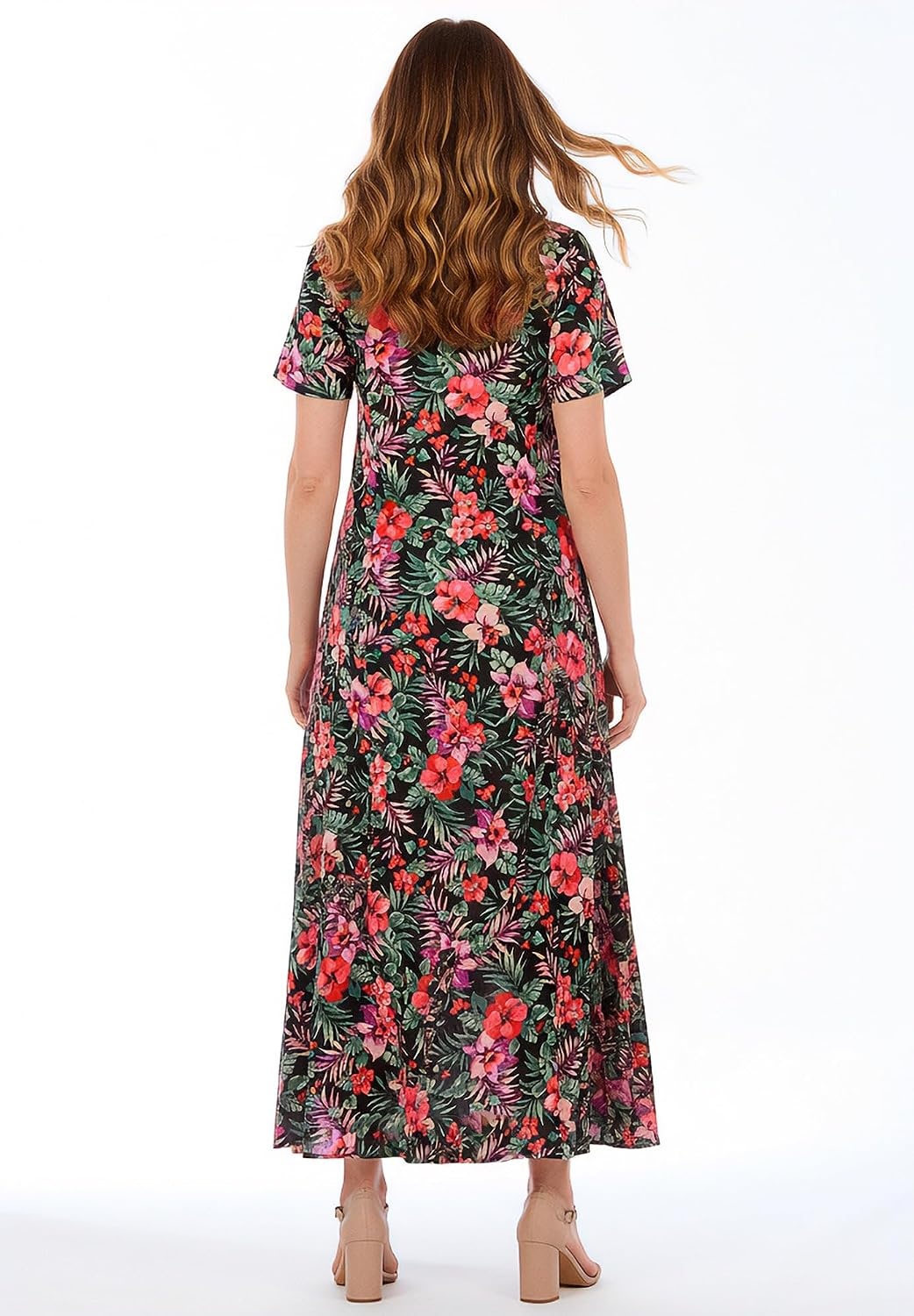 image:imageWoman Within Plus Size Printed ShortSleeve Crinkle Maxi DressBlack Coral Paradise