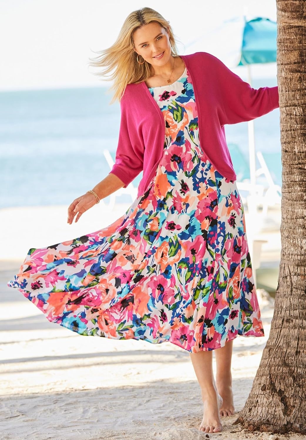 image:imageWoman Within Plus Size Printed ShortSleeve Crinkle Maxi DressDeep Claret Batik