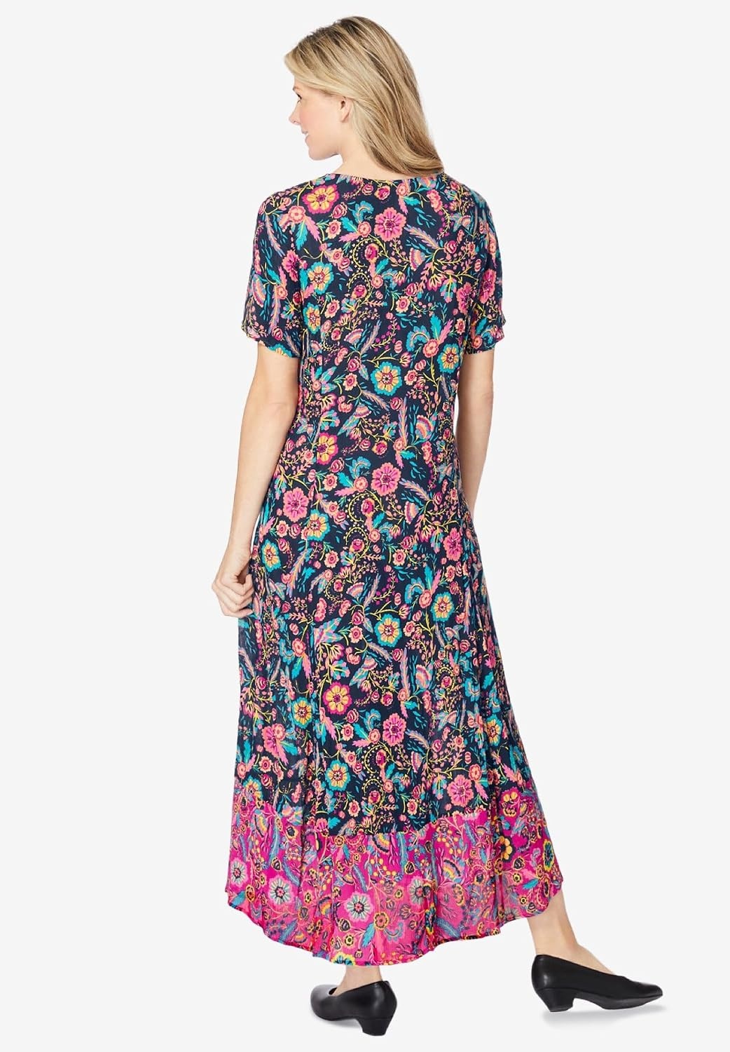 image:imageWoman Within Plus Size Printed ShortSleeve Crinkle Maxi DressNavy Garden Border