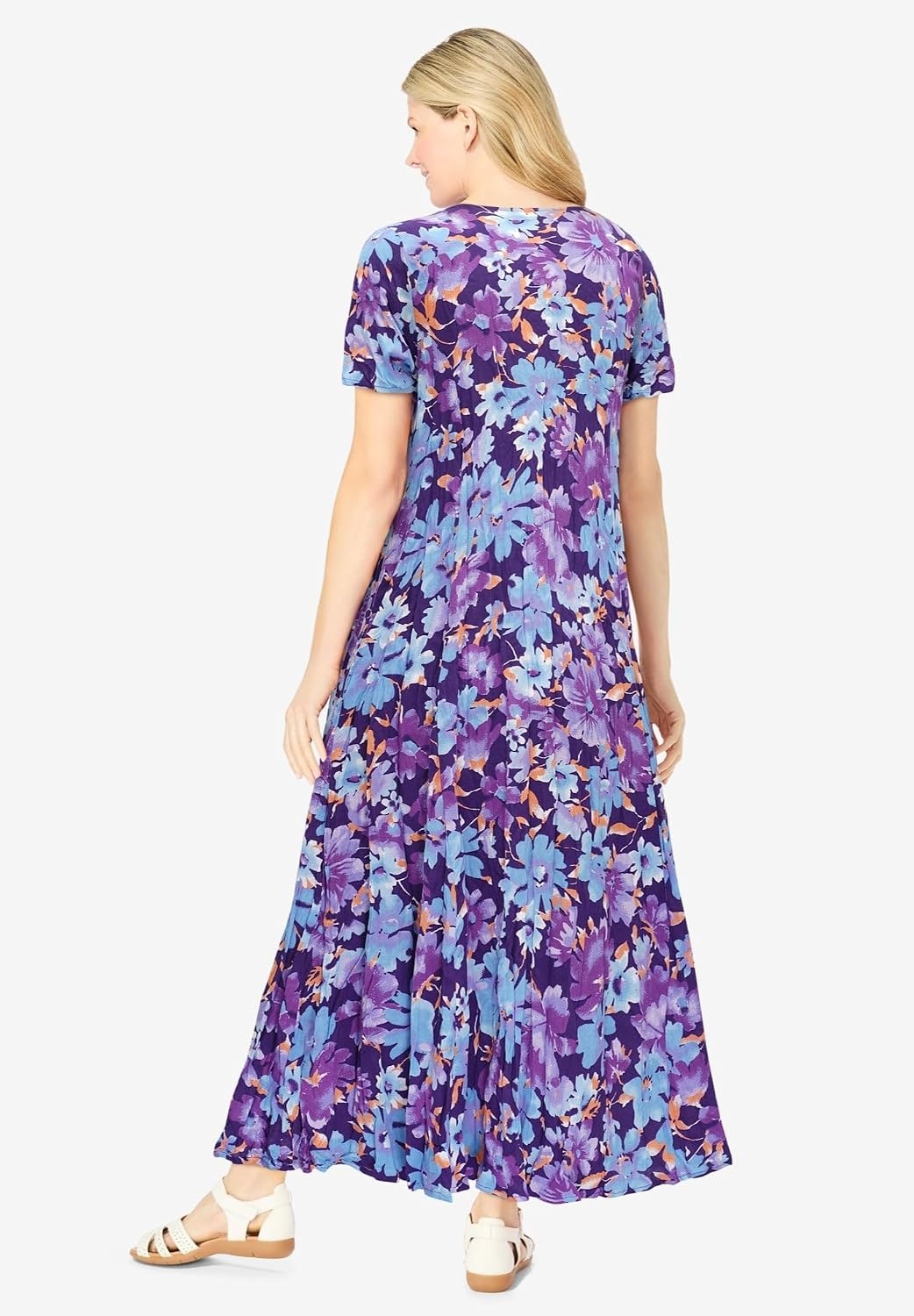 image:imageWoman Within Plus Size Printed ShortSleeve Crinkle Maxi DressRadiant Purple Floral